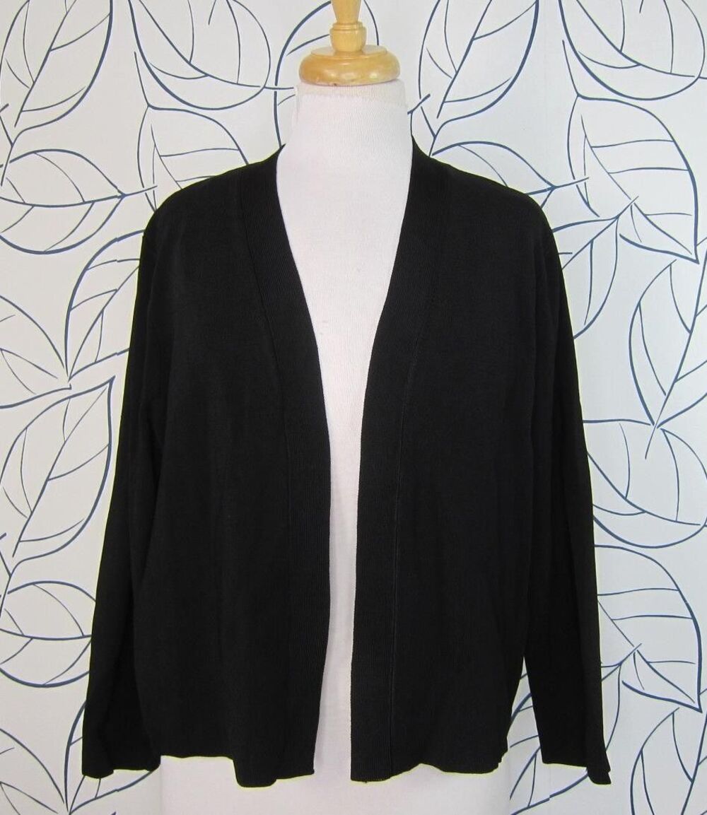Ann Taylor Open Front Cardigan 3/4 Sleeve Viscose Knit Black Size XL New!